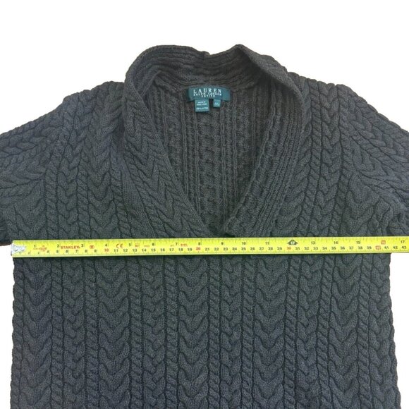 Lauren Ralph Lauren Womens P/L Green Cotton Cable-Knit Cotton V-Neck Sweater - Picture 5 of 7